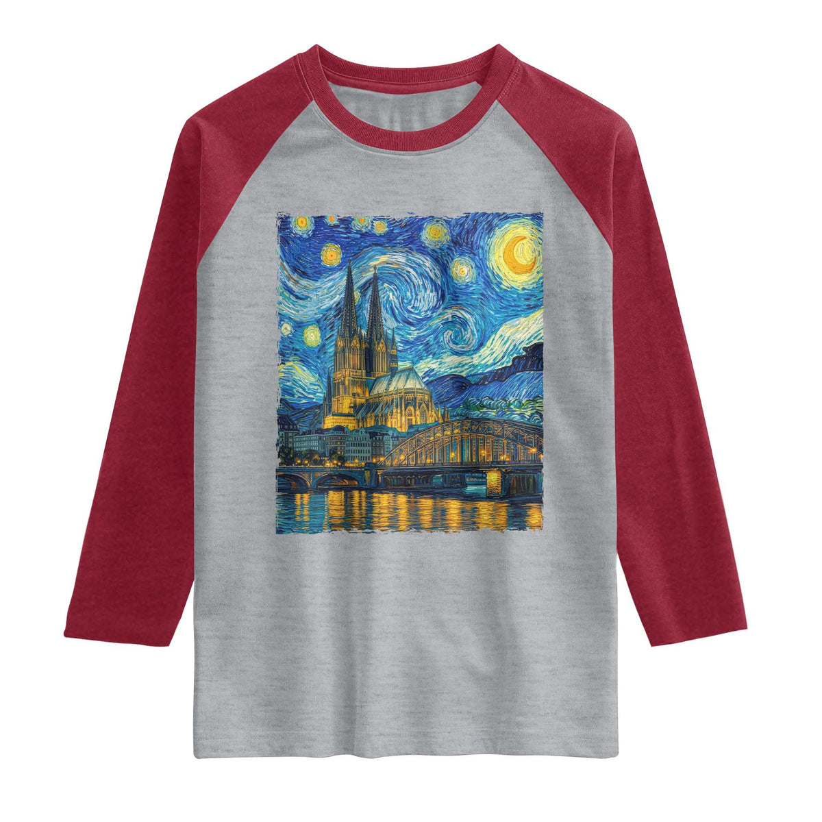 Cologne Cathedral Silhouette Köln German Starry Night Style Raglan Shirt
