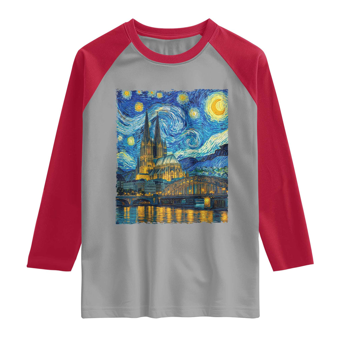 Cologne Cathedral Silhouette Köln German Starry Night Style Raglan Shirt