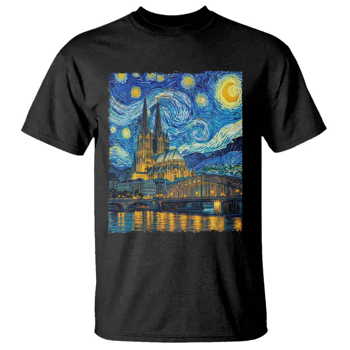 Cologne Cathedral Silhouette Köln German Starry Night Style T Shirt