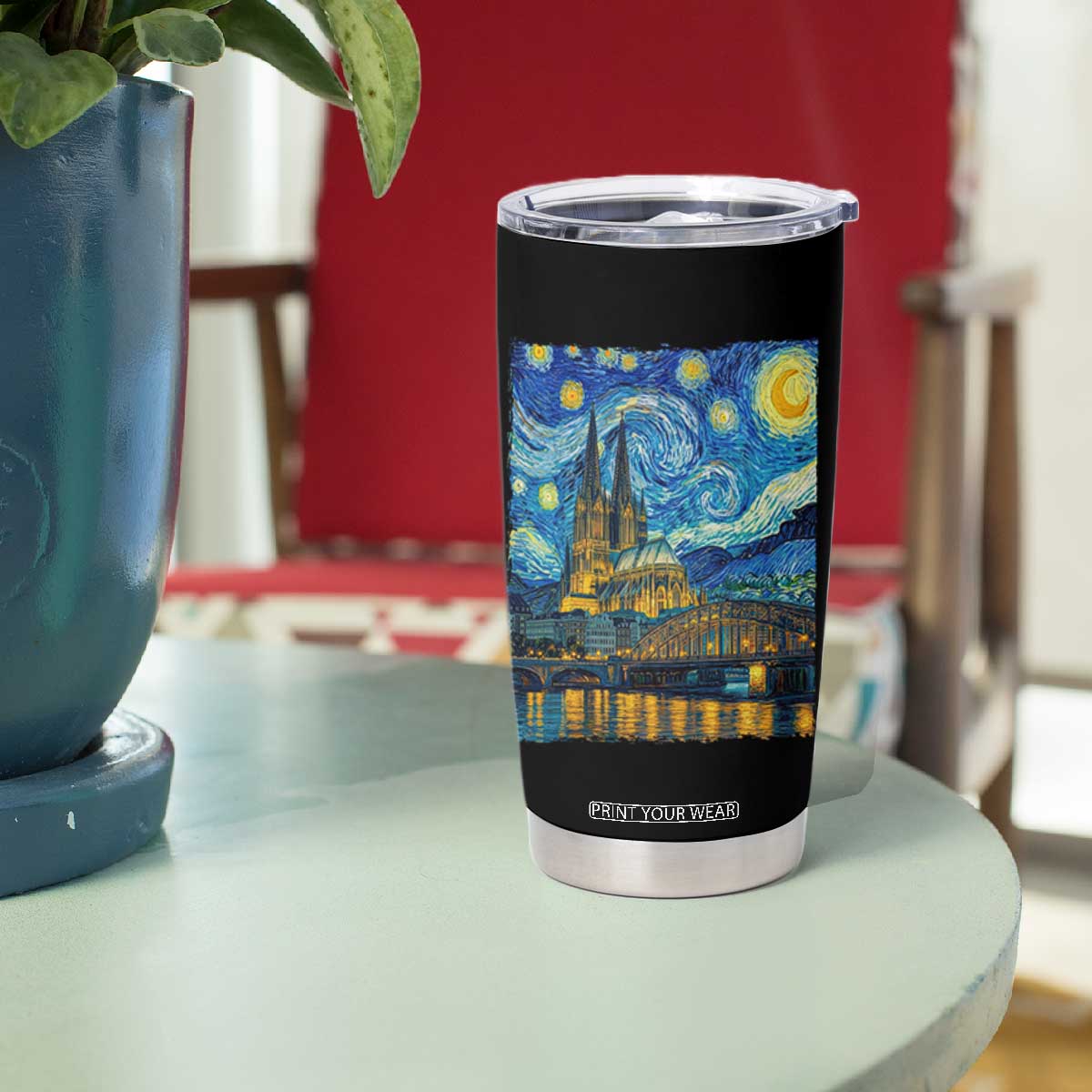 Cologne Cathedral Silhouette Köln German Starry Night Style Tumbler Cup