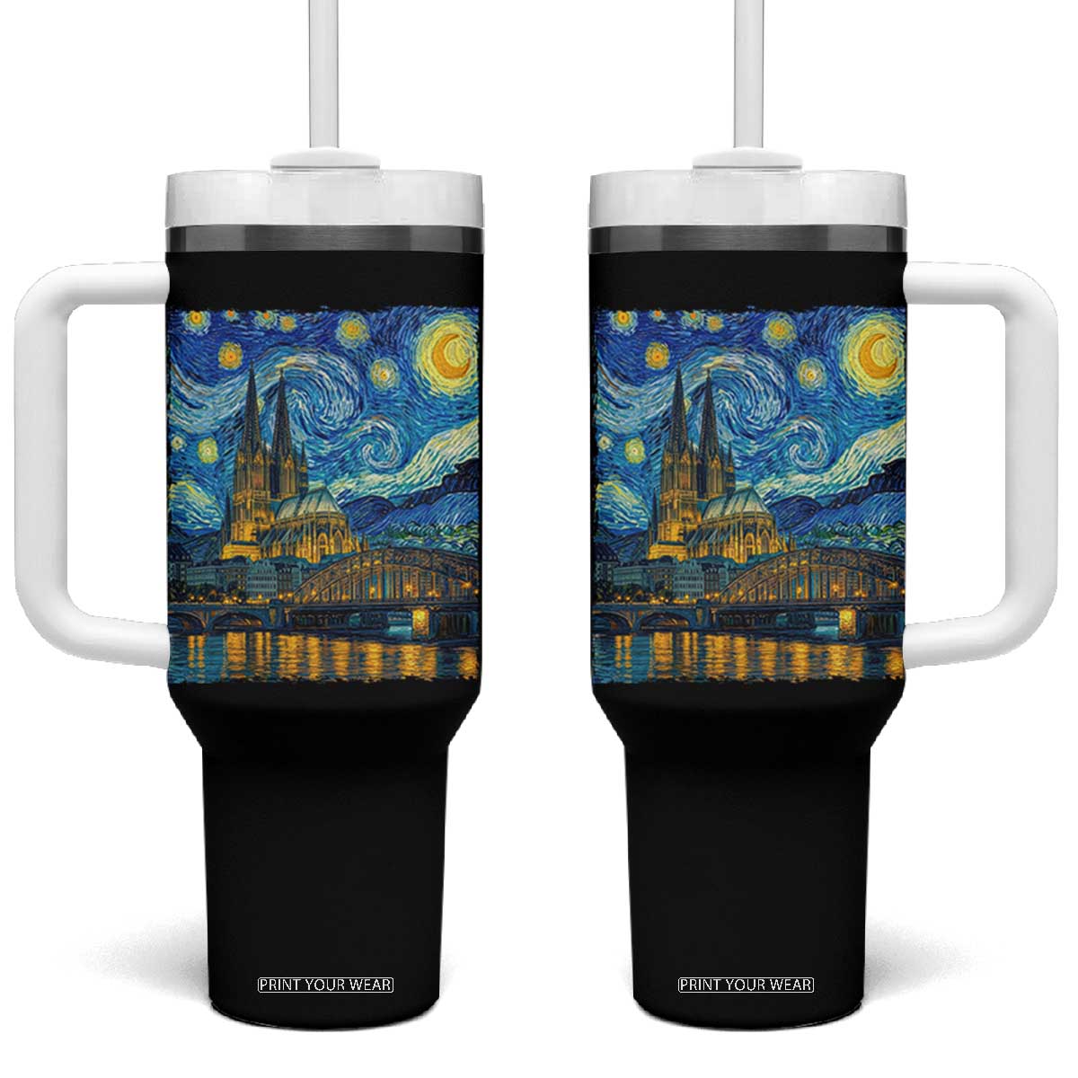 Cologne Cathedral Silhouette Köln German Starry Night Style Tumbler With Handle