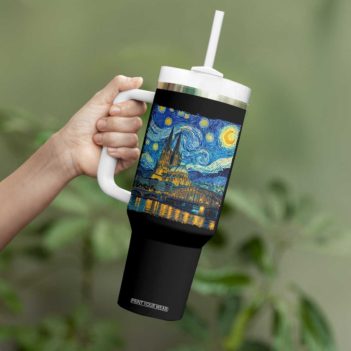 Cologne Cathedral Silhouette Köln German Starry Night Style Tumbler With Handle