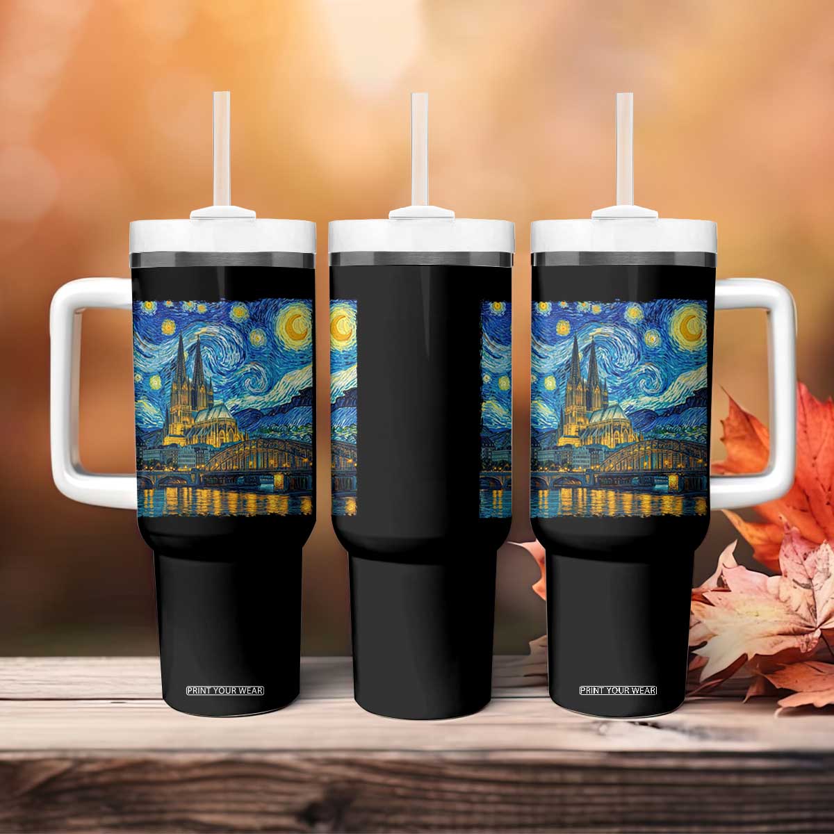 Cologne Cathedral Silhouette Köln German Starry Night Style Tumbler With Handle