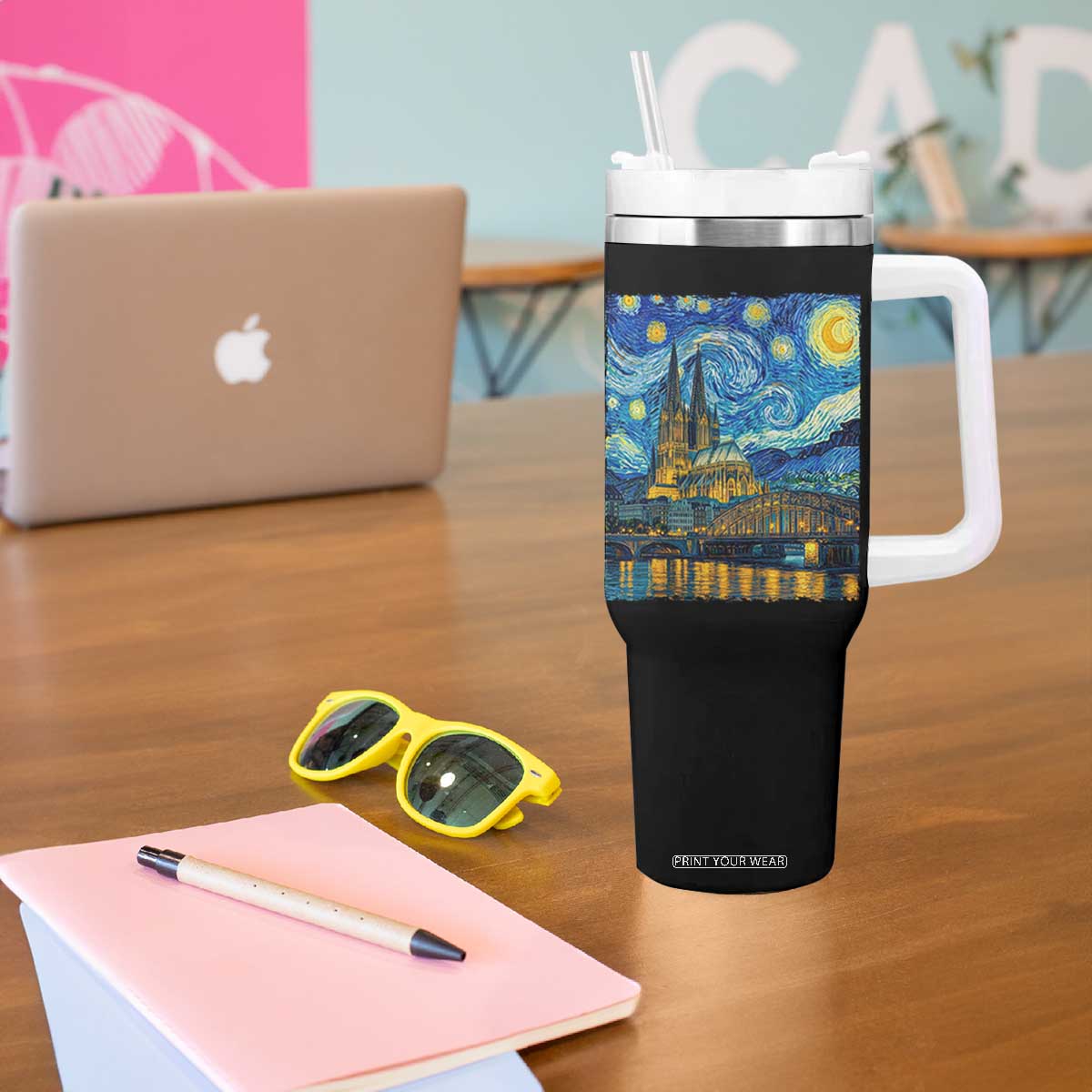 Cologne Cathedral Silhouette Köln German Starry Night Style Tumbler With Handle
