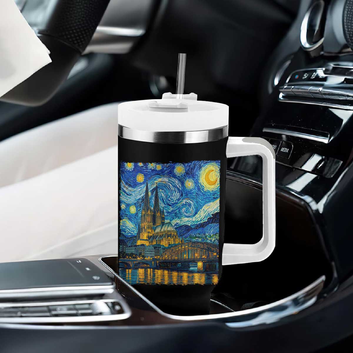 Cologne Cathedral Silhouette Köln German Starry Night Style Tumbler With Handle