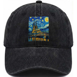 Cologne Cathedral Silhouette Köln German Starry Night Style Washed Cotton Baseball Cap