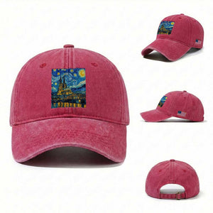 Cologne Cathedral Silhouette Köln German Starry Night Style Washed Cotton Baseball Cap