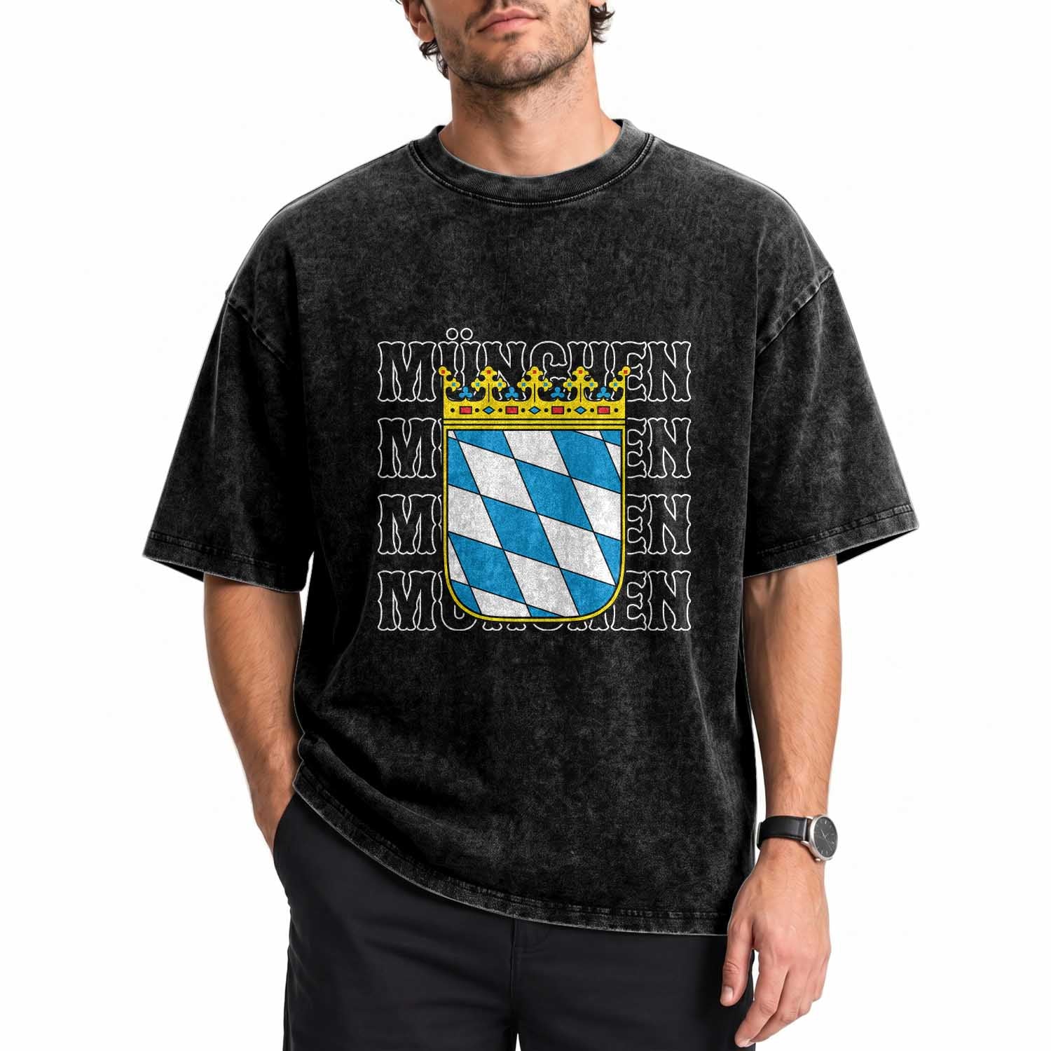 Munich München Germany Bavaria Coat of Arms Souvenir Washed Cotton T-Shirt