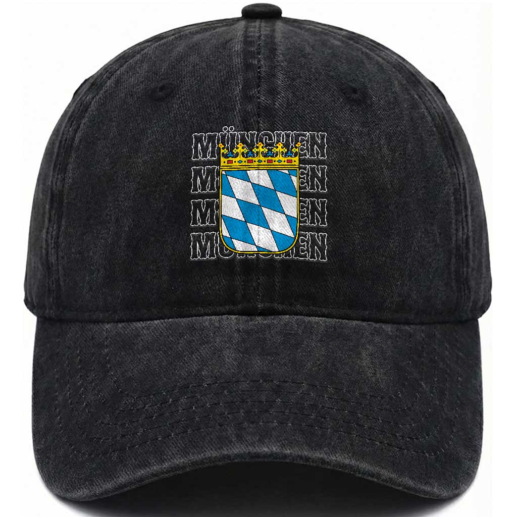 Munich München Germany Bavaria Coat of Arms Souvenir Washed Cotton Baseball Cap