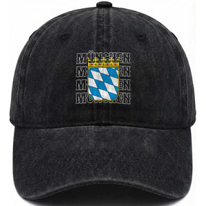 Munich München Germany Bavaria Coat of Arms Souvenir Washed Cotton Baseball Cap