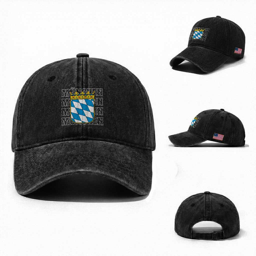 Munich München Germany Bavaria Coat of Arms Souvenir Washed Cotton Baseball Cap