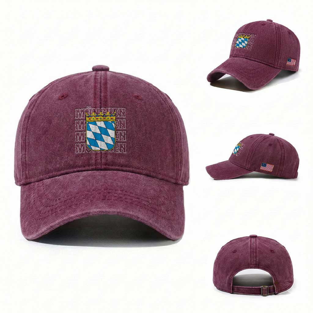 Munich München Germany Bavaria Coat of Arms Souvenir Washed Cotton Baseball Cap