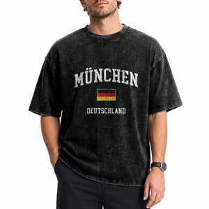 Munich München Germany German Flag Deutschland Washed Cotton T-Shirt