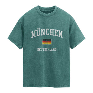 Munich München Germany German Flag Deutschland Washed Cotton T-Shirt