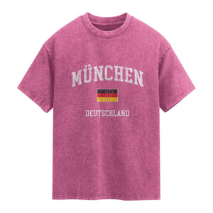 Munich München Germany German Flag Deutschland Washed Cotton T-Shirt