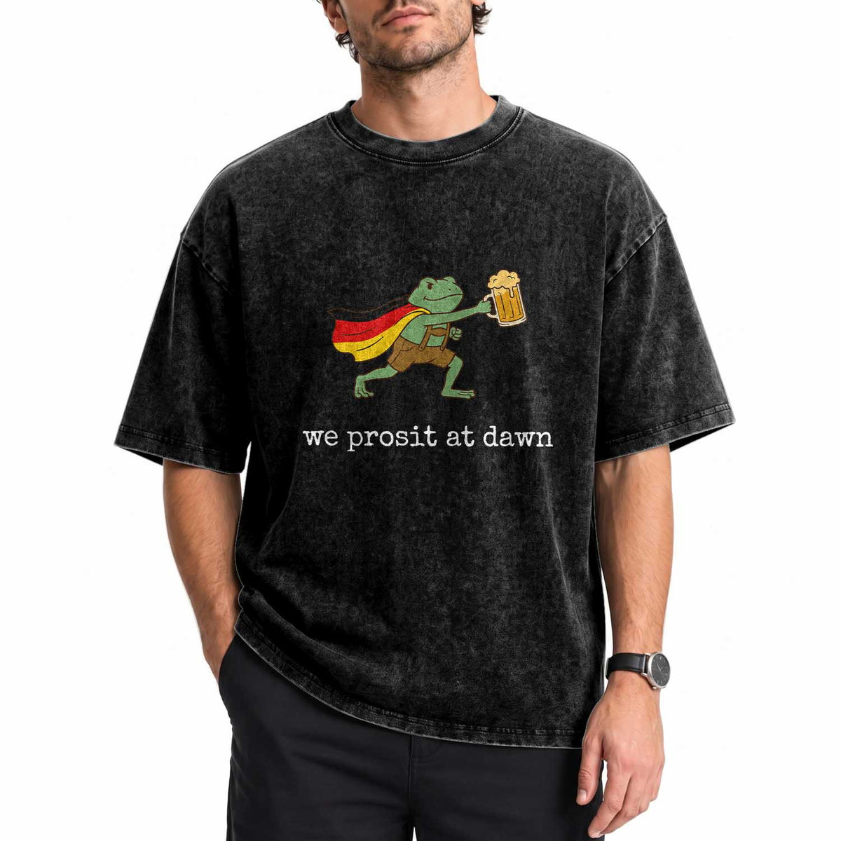 We Prosit At Dawn Washed Cotton T-Shirt Funny Oktoberfest Frog