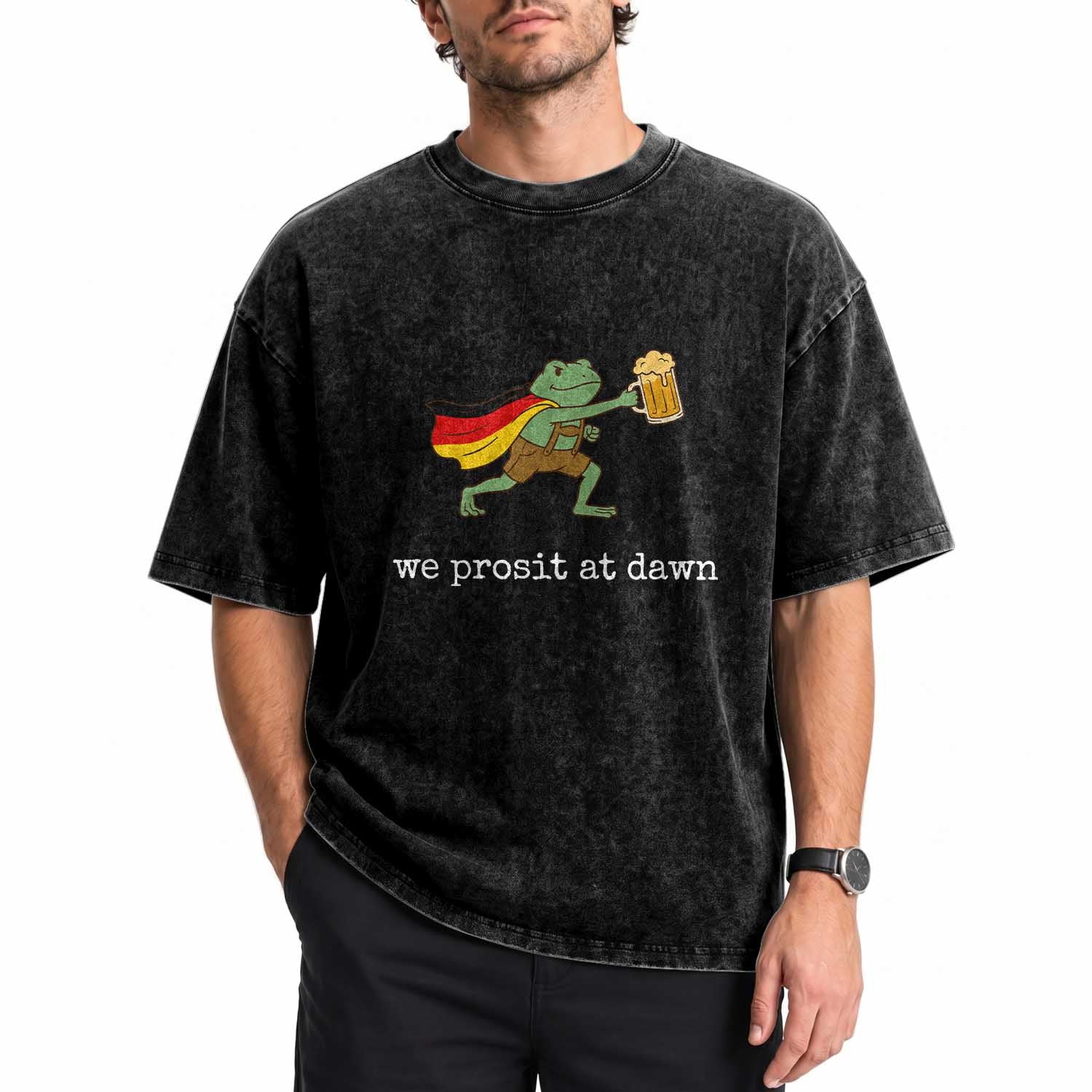 We Prosit At Dawn Washed Cotton T-Shirt Funny Oktoberfest Frog