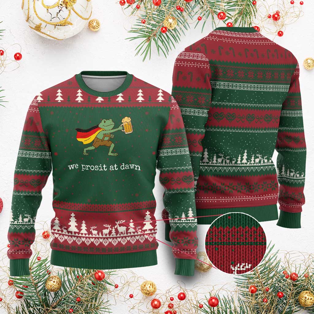 We Prosit At Dawn Ugly Christmas Sweater Funny Oktoberfest Frog