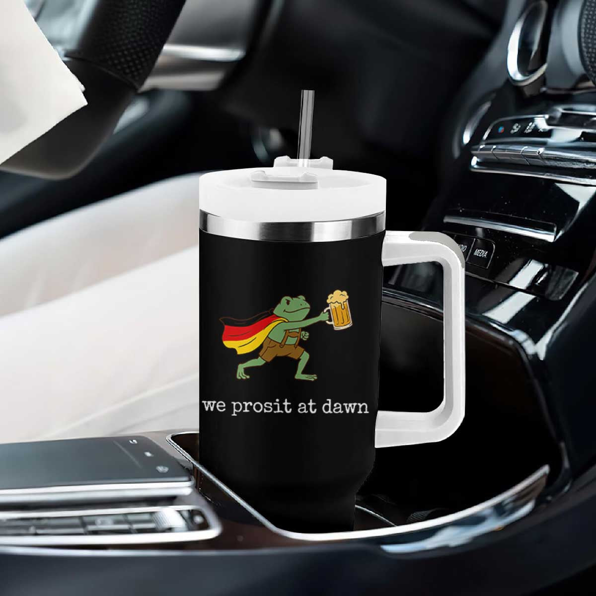We Prosit At Dawn Tumbler With Handle Funny Oktoberfest Frog