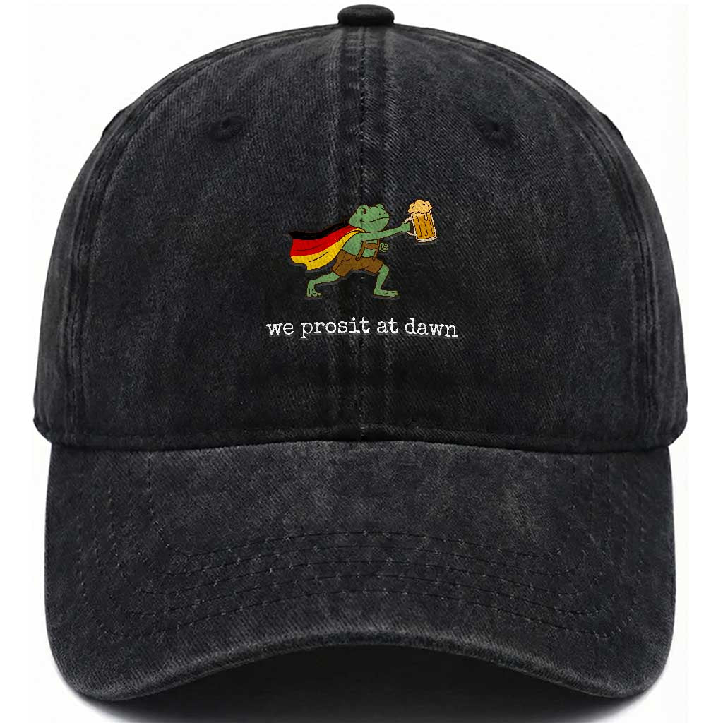 We Prosit At Dawn Washed Cotton Baseball Cap Funny Oktoberfest Frog