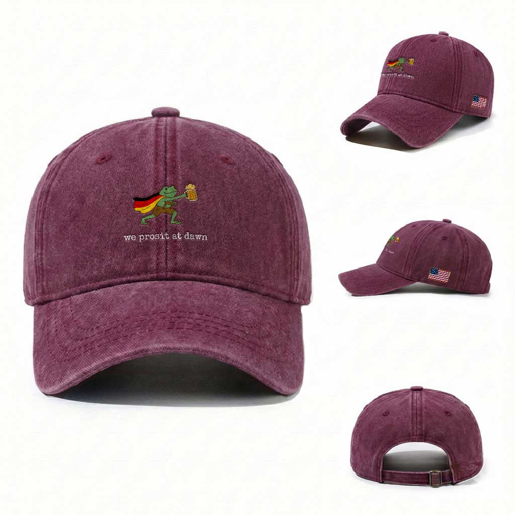 We Prosit At Dawn Washed Cotton Baseball Cap Funny Oktoberfest Frog
