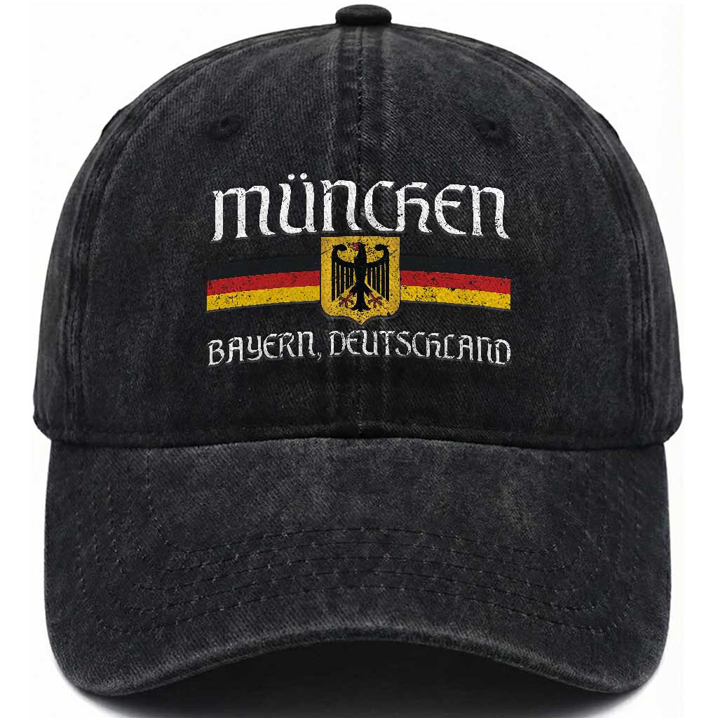 Munich München Germany Deutschland Oktoberfest German Flag Eagle Washed Cotton Baseball Cap
