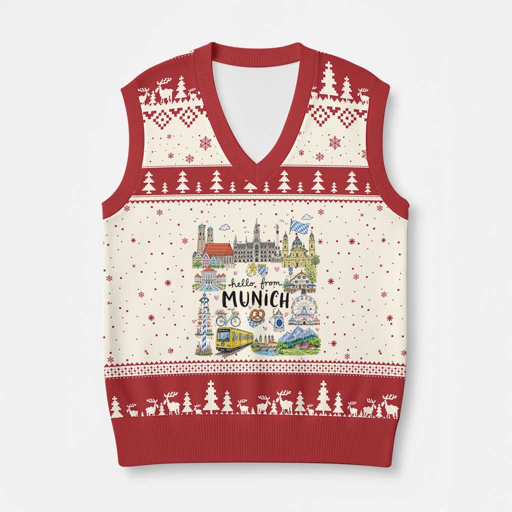 Munich Germany Travel Bavarian Oktoberfest Pretzel Beer Festival V-Neck Knit Sweater Vest