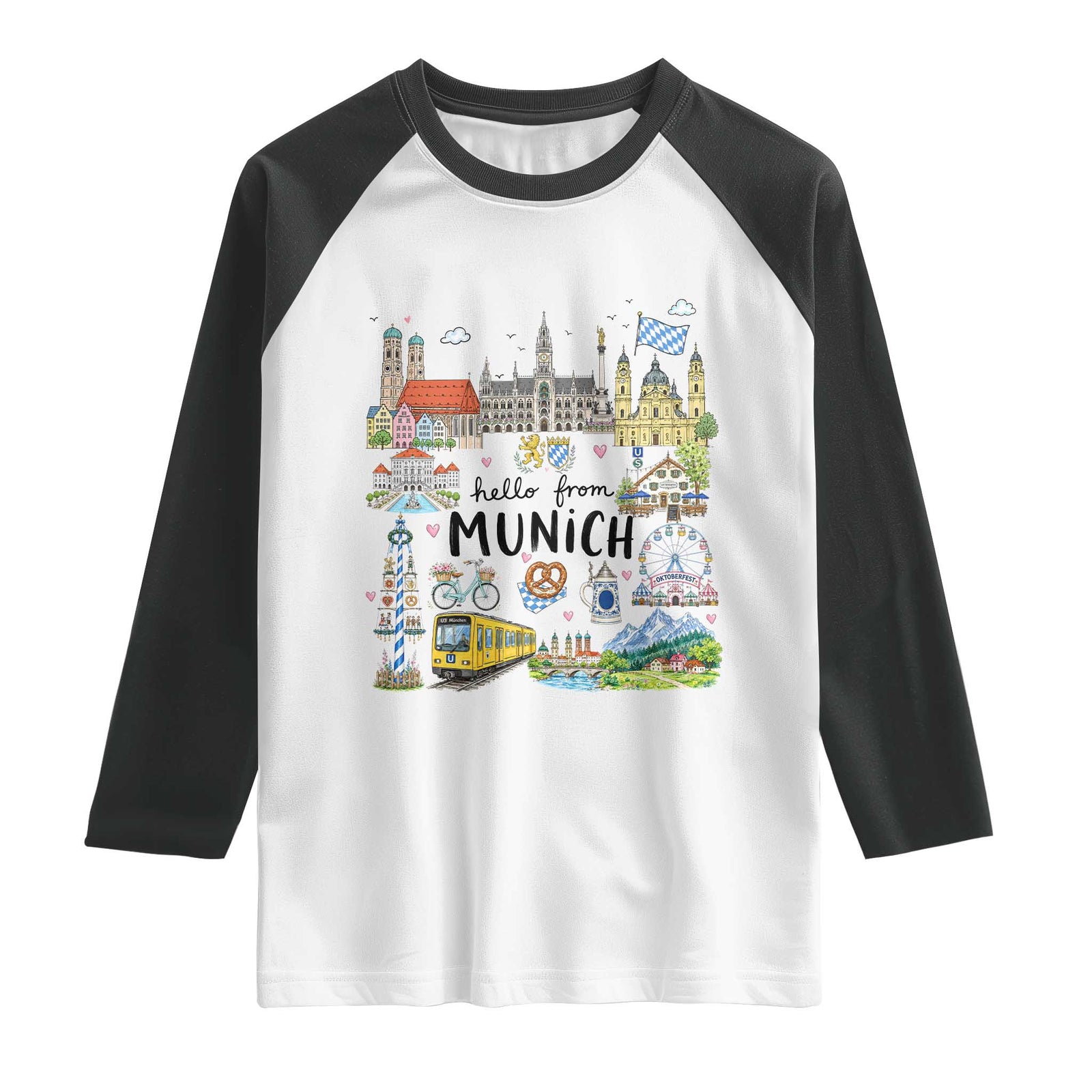 Munich Germany Travel Bavarian Oktoberfest Pretzel Beer Festival Raglan Shirt