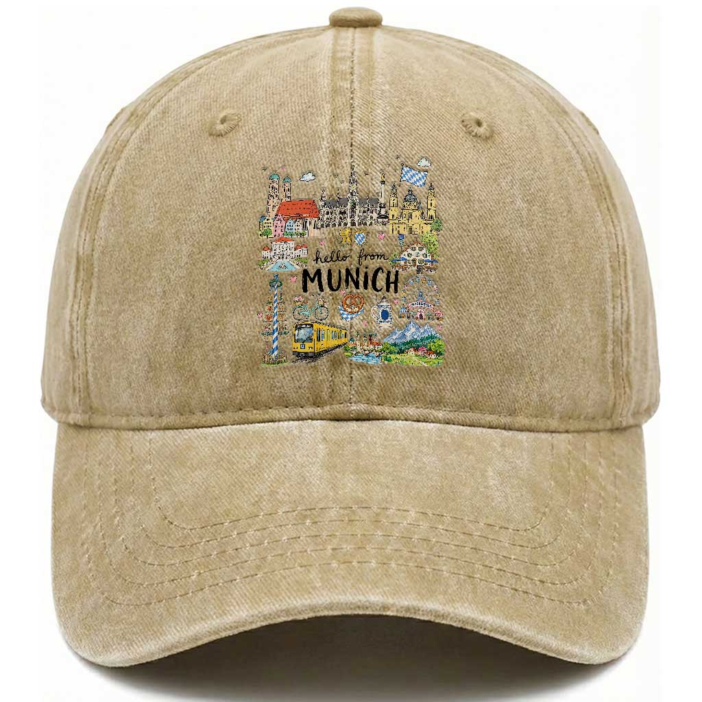 Munich Germany Travel Bavarian Oktoberfest Pretzel Beer Festival Washed Cotton Baseball Cap