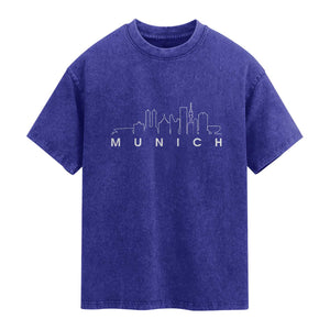 Munich Skyline Frauenkirche Cityscape Germany Washed Cotton T-Shirt