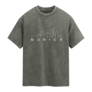 Munich Skyline Frauenkirche Cityscape Germany Washed Cotton T-Shirt