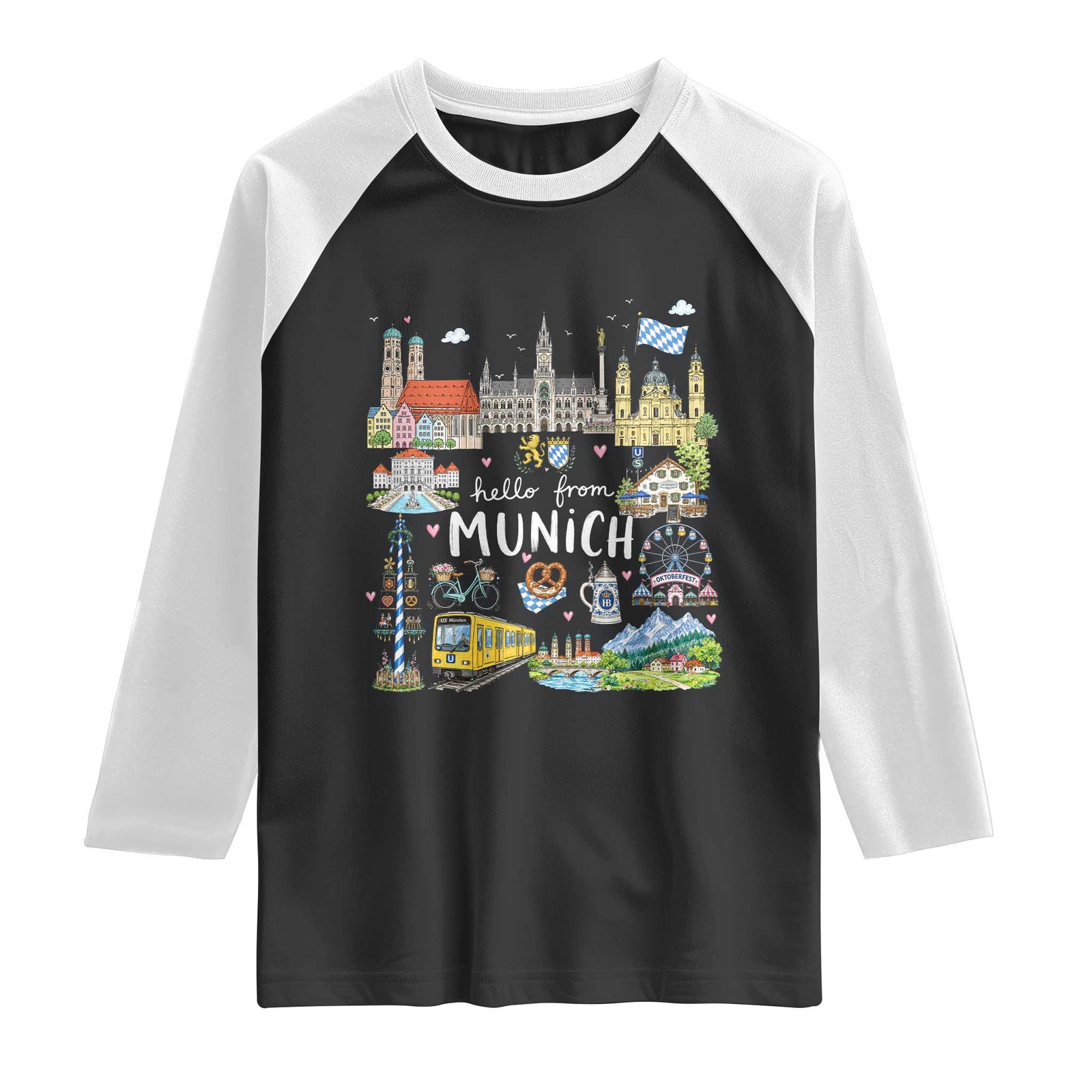 Munich Germany Bavarian Oktoberfest Travel Pretzel Beer Festival Raglan Shirt