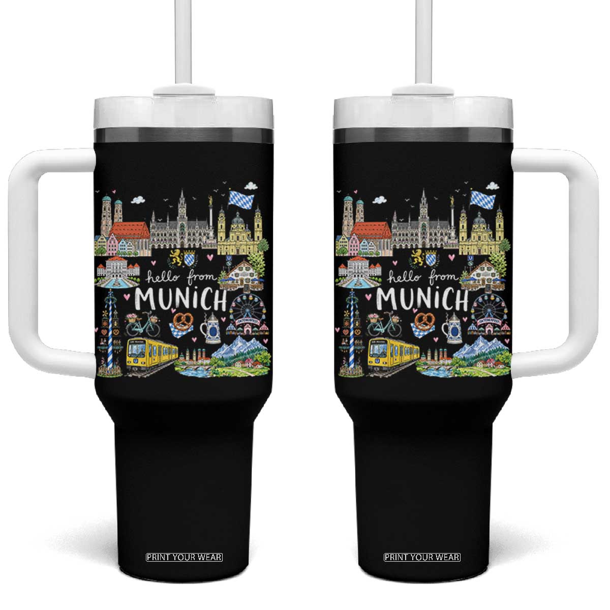 Munich Germany Bavarian Oktoberfest Travel Pretzel Beer Festival Tumbler With Handle