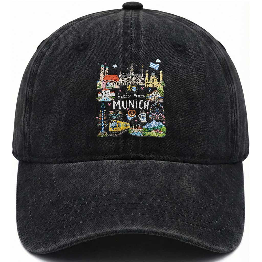Munich Germany Bavarian Oktoberfest Travel Pretzel Beer Festival Washed Cotton Baseball Cap