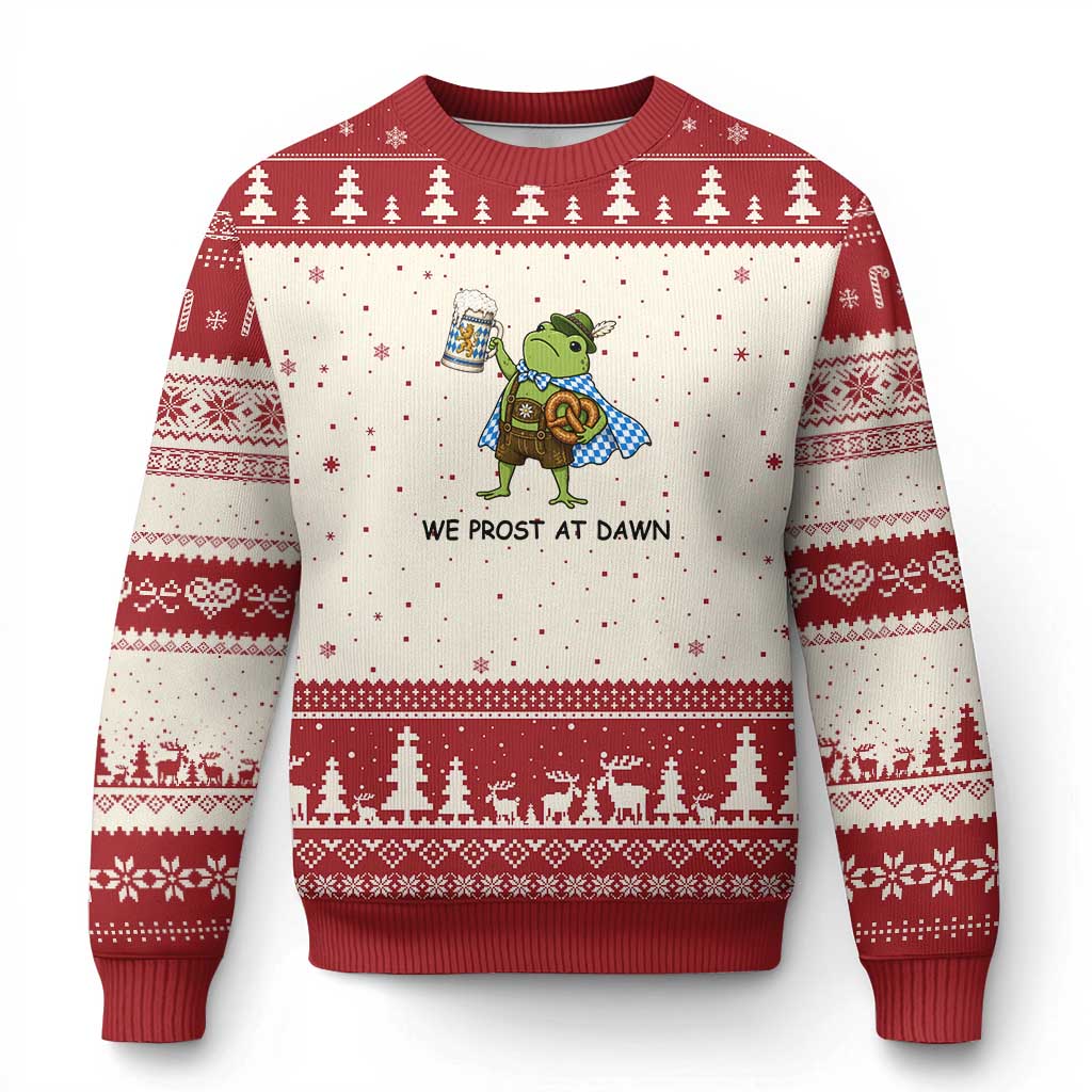 We Prost At Dawn Ugly Christmas Sweater Funny Oktoberfest Frog Humor