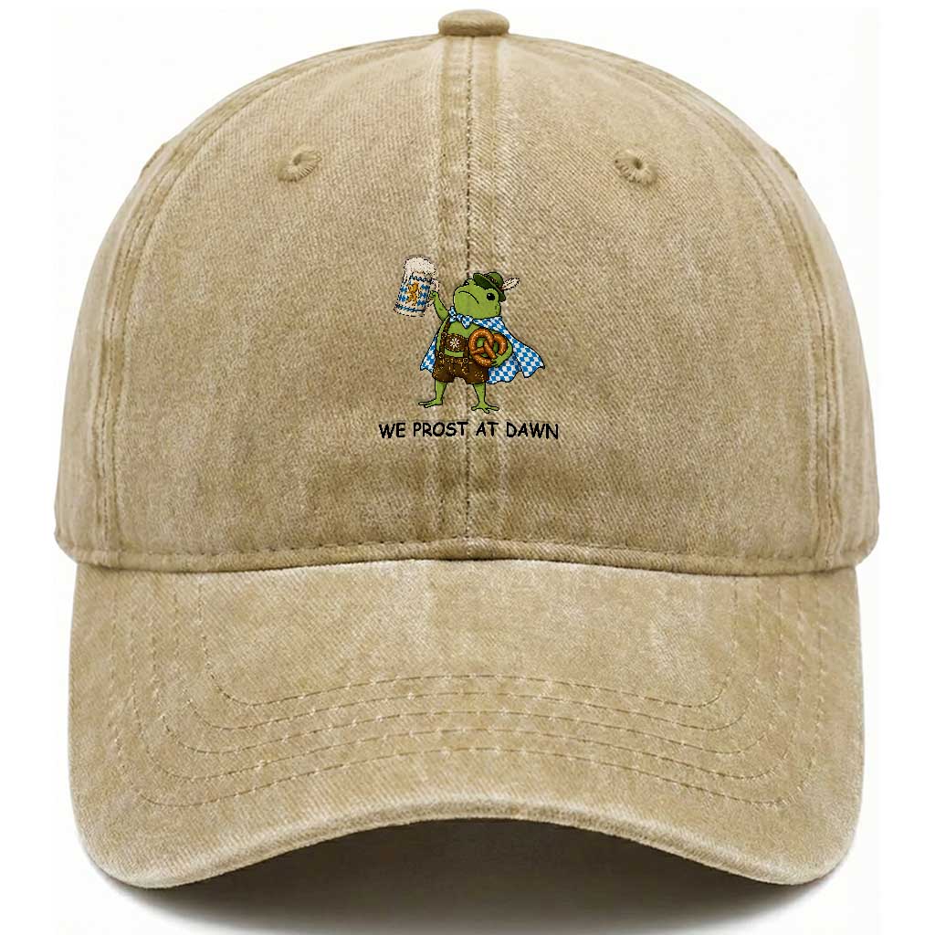 We Prost At Dawn Washed Cotton Baseball Cap Funny Oktoberfest Frog Humor
