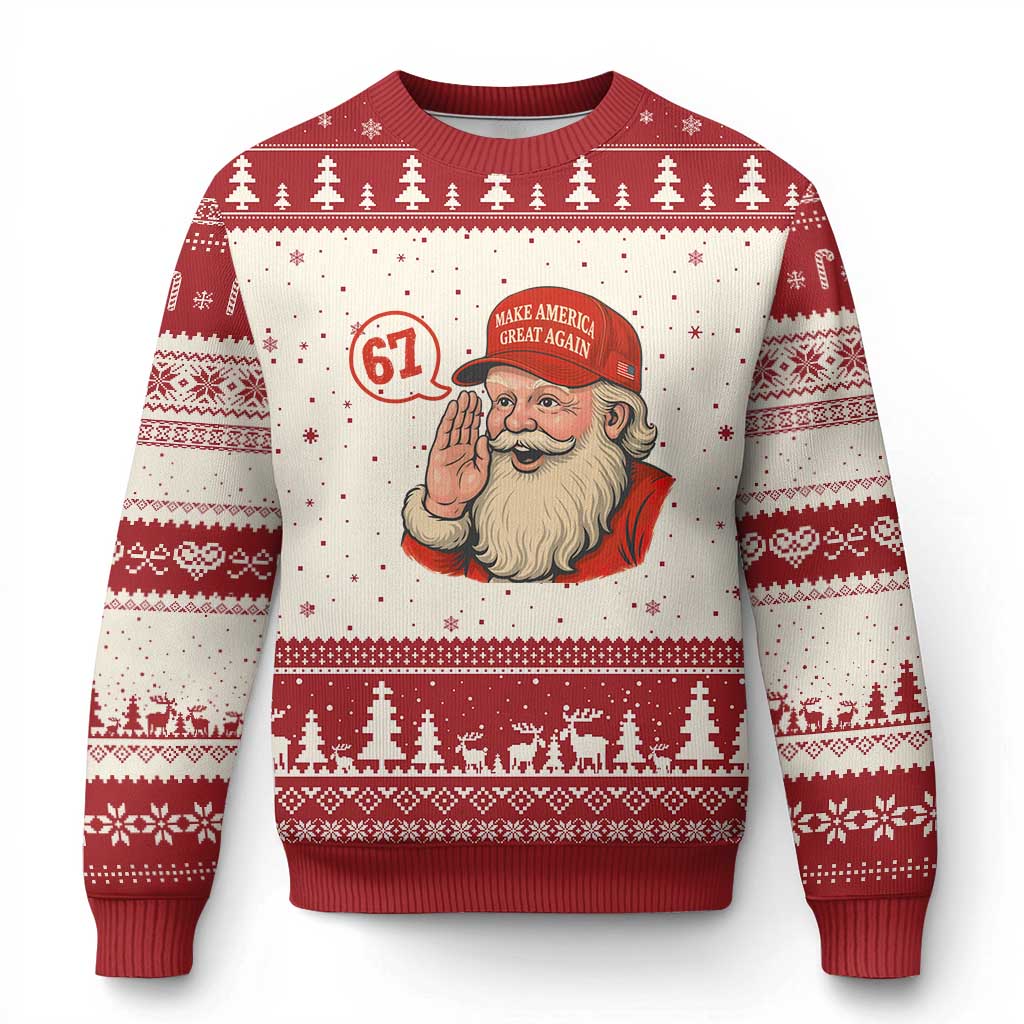 67 Six Seven Xmas Ugly Christmas Sweater Santa MAGA Hat Xmas TS14 Beige Red Print Your Wear