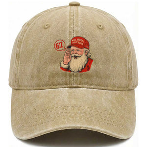 67 Six Seven Christmas Washed Cotton Baseball Cap Santa MAGA Hat Xmas TS14 Washed Cap Universal Fit Khaki Print Your Wear