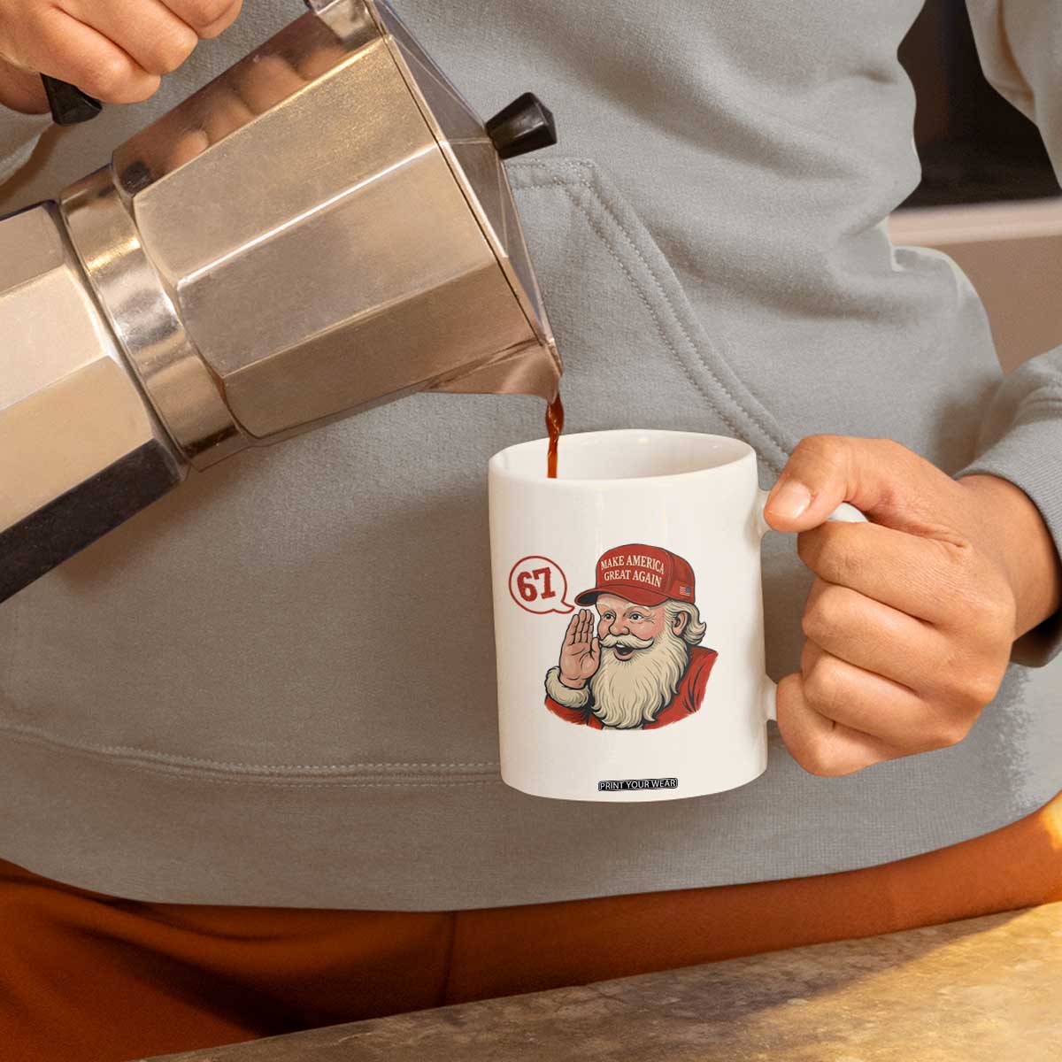 67 Six Seven Christmas Coffee Mug Santa MAGA Hat Xmas TS14 Print Your Wear