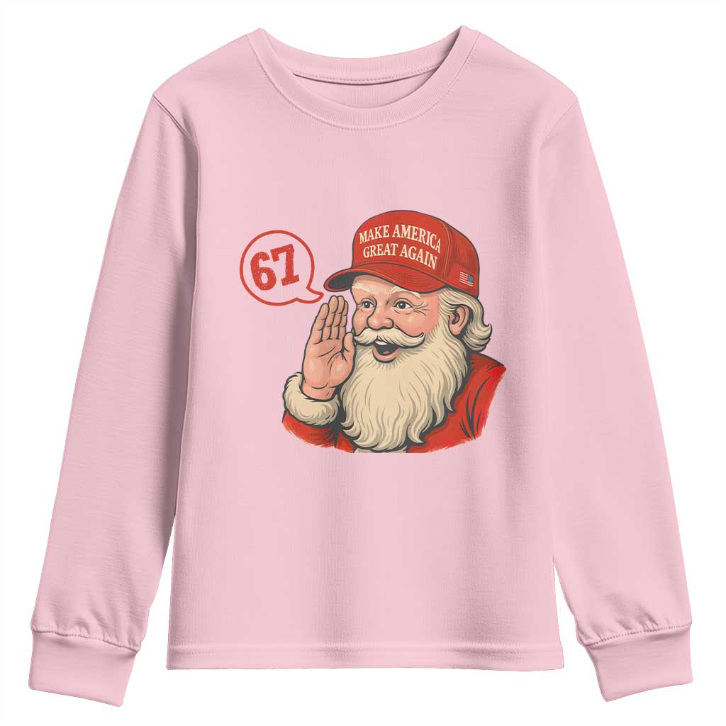 67 Six Seven Christmas Youth Sweatshirt Santa MAGA Hat Xmas TS14 Light Pink Print Your Wear