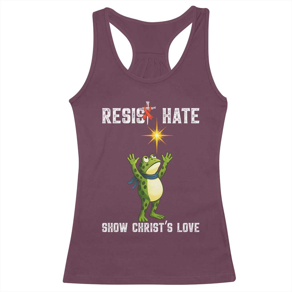 Resist Frog Racerback Tank Top Christian HIV Awareness Red Ribbon TS14 Maroon Print Your Wear