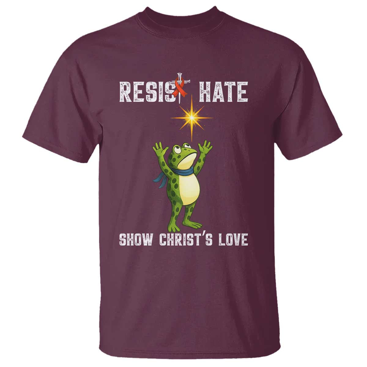 Resist Frog T Shirt Christian HIV Awareness Red Ribbon TS14 Maroon Print Your Wear