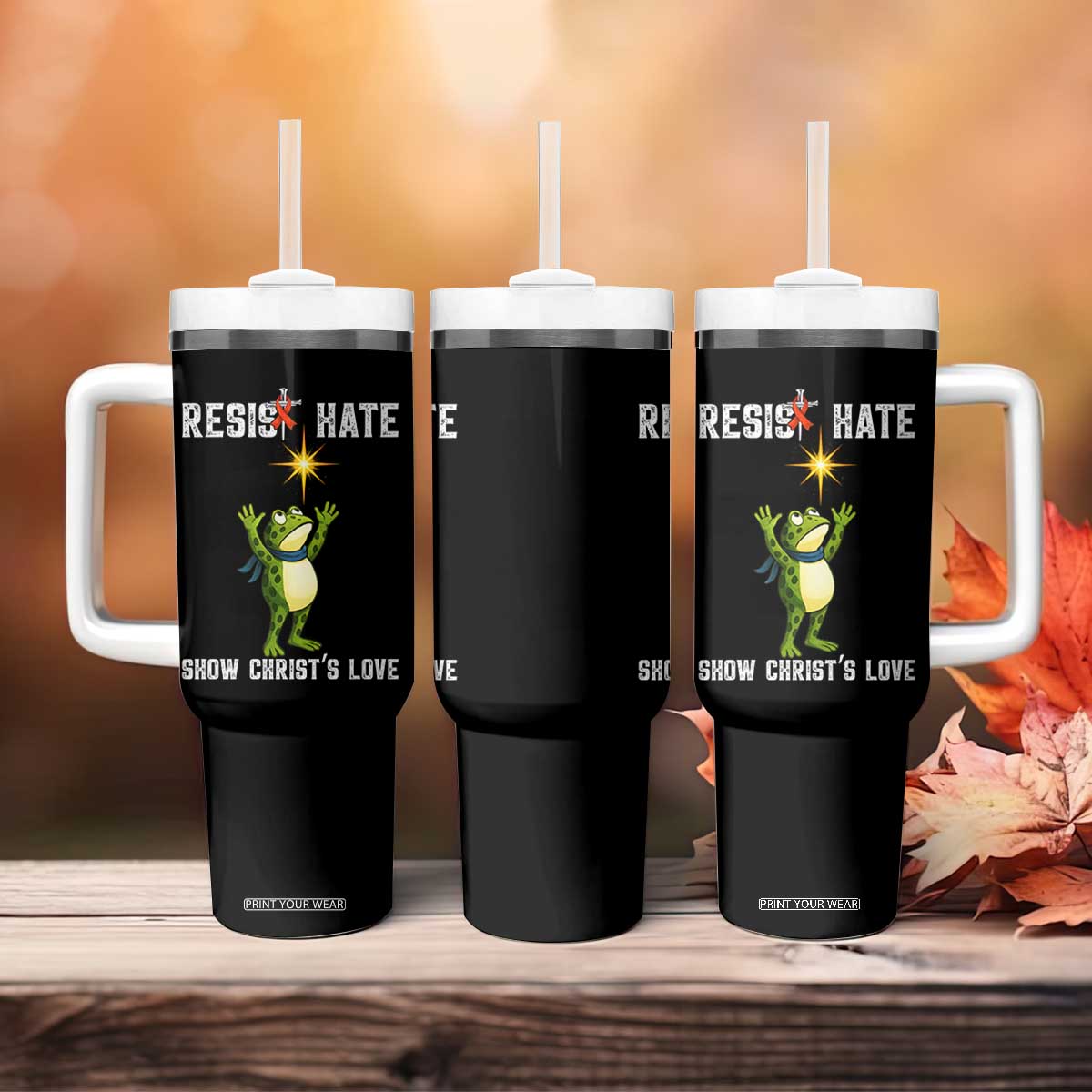Resist Frog Tumbler With Handle Christian HIV Awareness Red Ribbon TS14 Print Your Wear