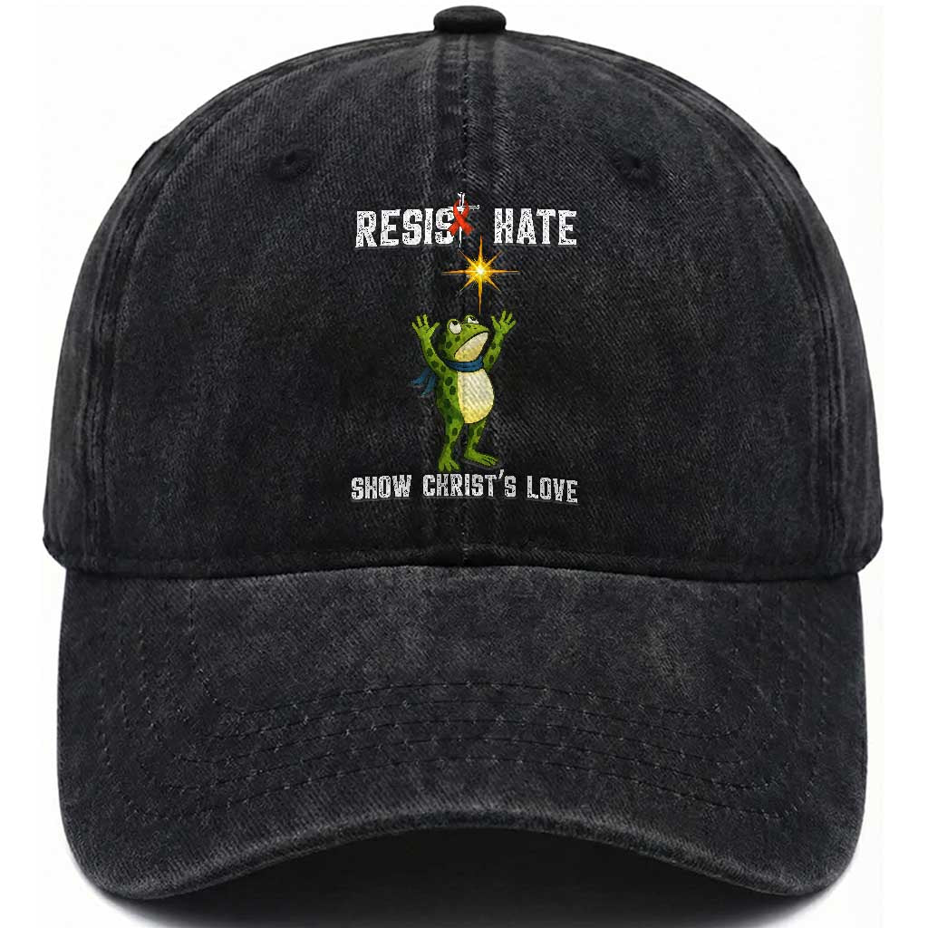 Resist Frog Washed Cotton Baseball Cap Christian HIV Awareness Red Ribbon TS14 Washed Cap Universal Fit Black Print Your Wear