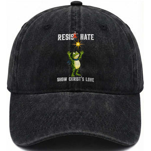 Resist Frog Washed Cotton Baseball Cap Christian HIV Awareness Red Ribbon TS14 Washed Cap Universal Fit Black Print Your Wear