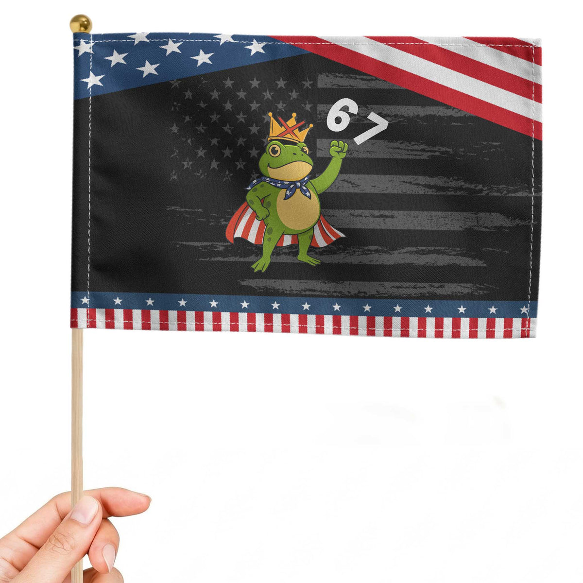 Resist Frog Patriotic Handheld Flag Super American 67 Six Seven Meme TS14 Distressed 8.2