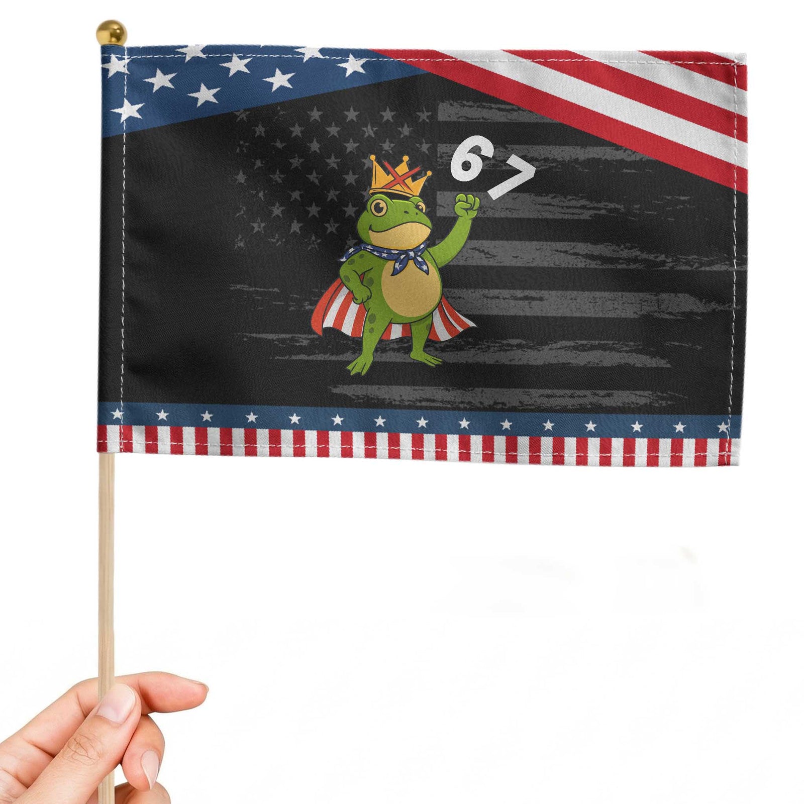 Resist Frog Patriotic Handheld Flag Super American 67 Six Seven Meme TS14 Distressed 8.2