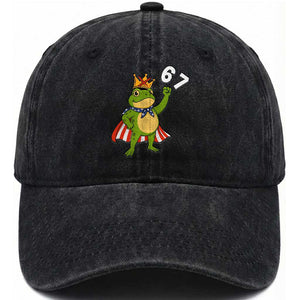 Resist Frog Washed Cotton Baseball Cap Super American 67 Six Seven Meme TS14 Washed Cap Universal Fit Black Print Your Wear