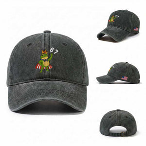 Resist Frog Washed Cotton Baseball Cap Super American 67 Six Seven Meme TS14 Washed Cap Universal Fit Dark Green Print Your Wear