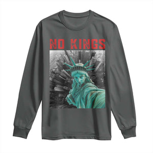 No Kings Long Sleeve Shirt Statue of Liberty Selfie Freedom TS14 Dark Heather Print Your Wear
